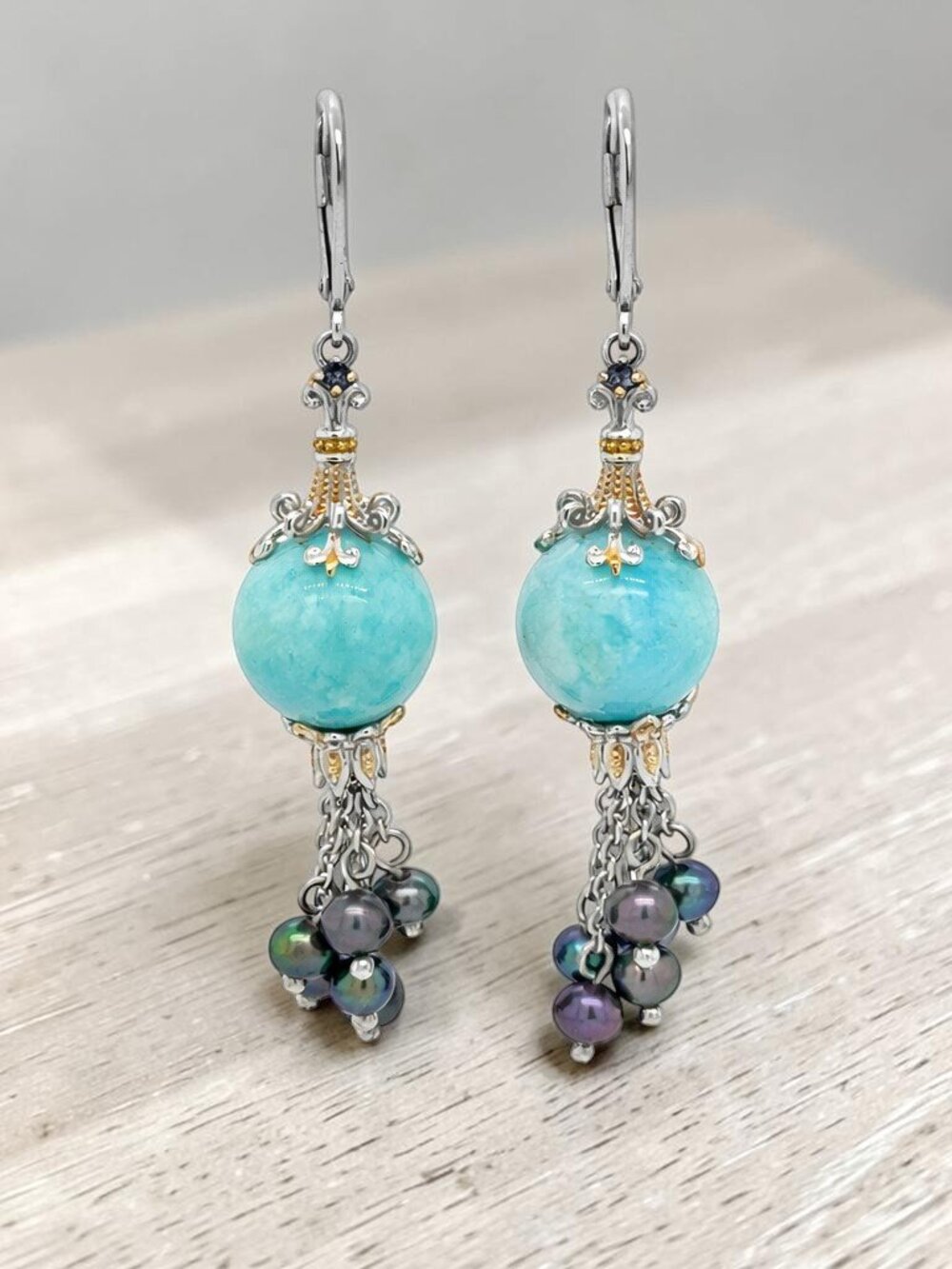 Michael Valitutti Amazonite and Pearl Earrings in 925 Sterling Silver